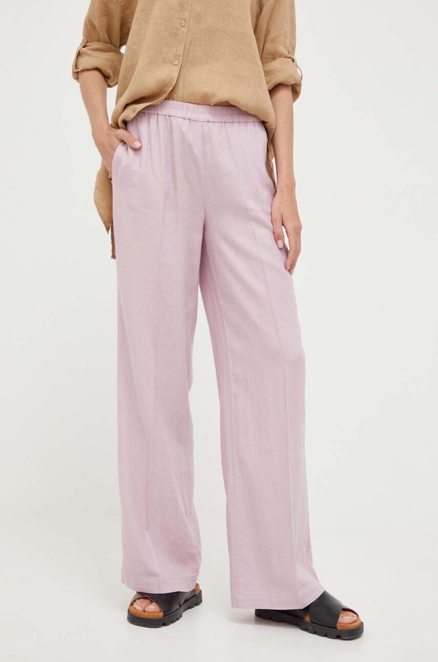 Sisley pantaloni din in culoarea violet lat high waist - Pled.ro