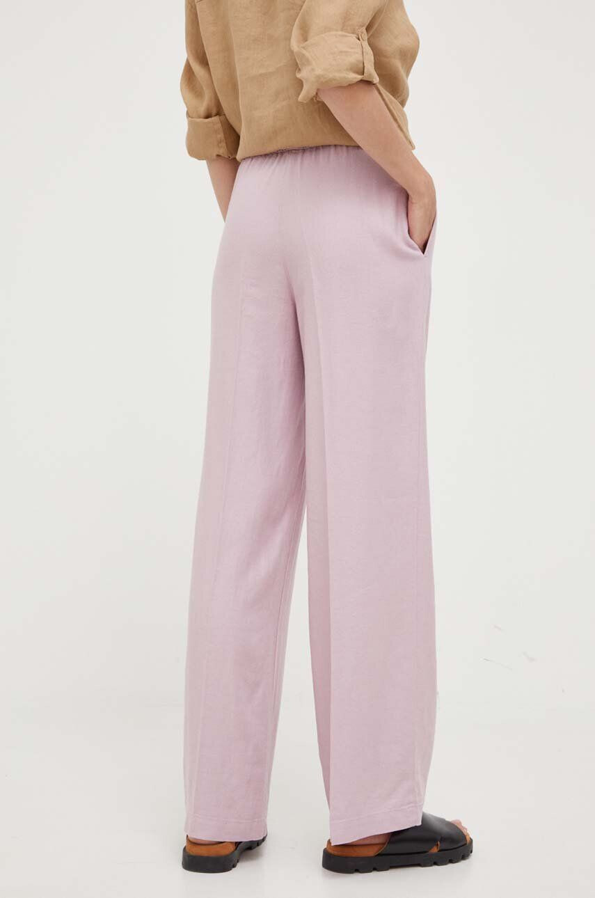 Sisley pantaloni din in culoarea violet lat high waist - Pled.ro