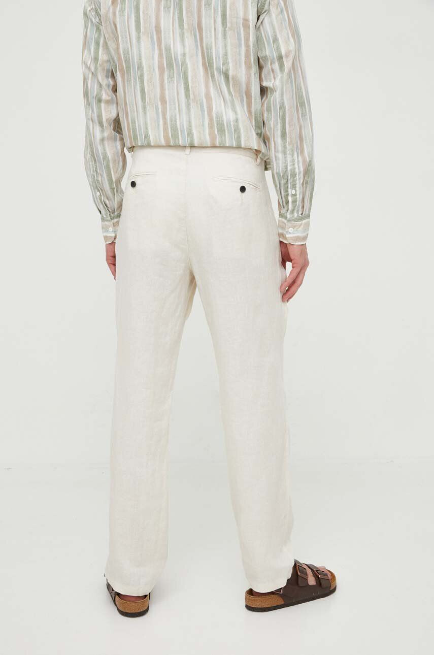 Sisley pantaloni din in culoarea bej drept - Pled.ro