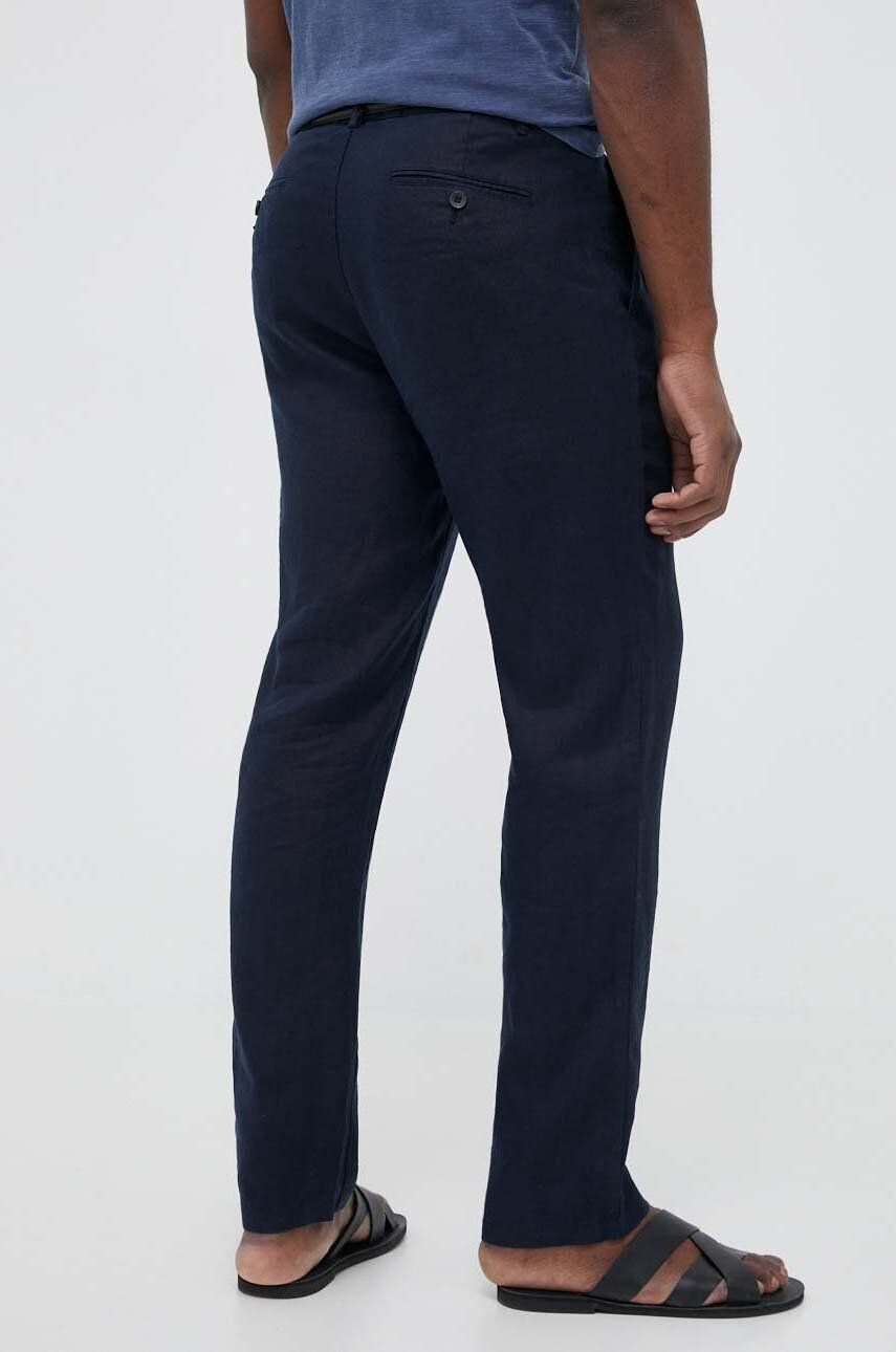 Sisley pantaloni din in culoarea albastru marin drept - Pled.ro