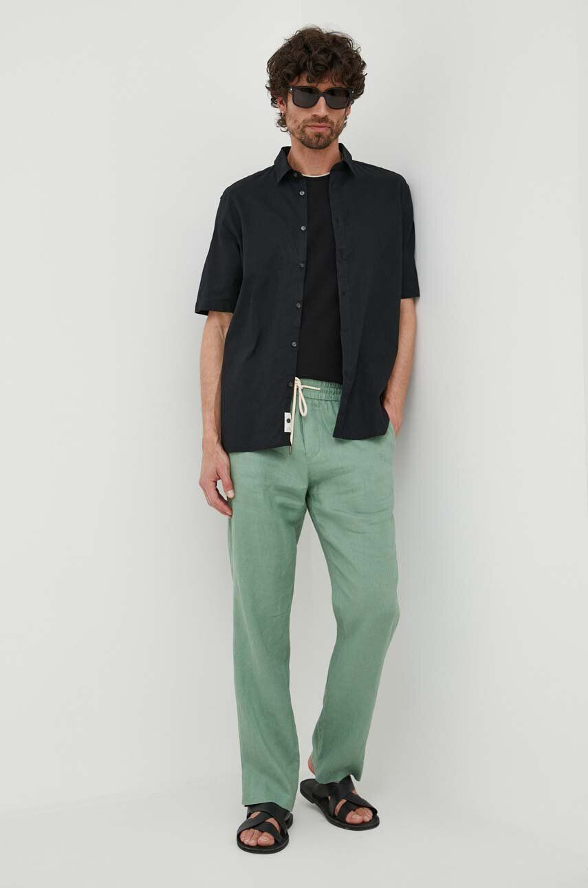 Sisley pantaloni din in culoarea verde - Pled.ro