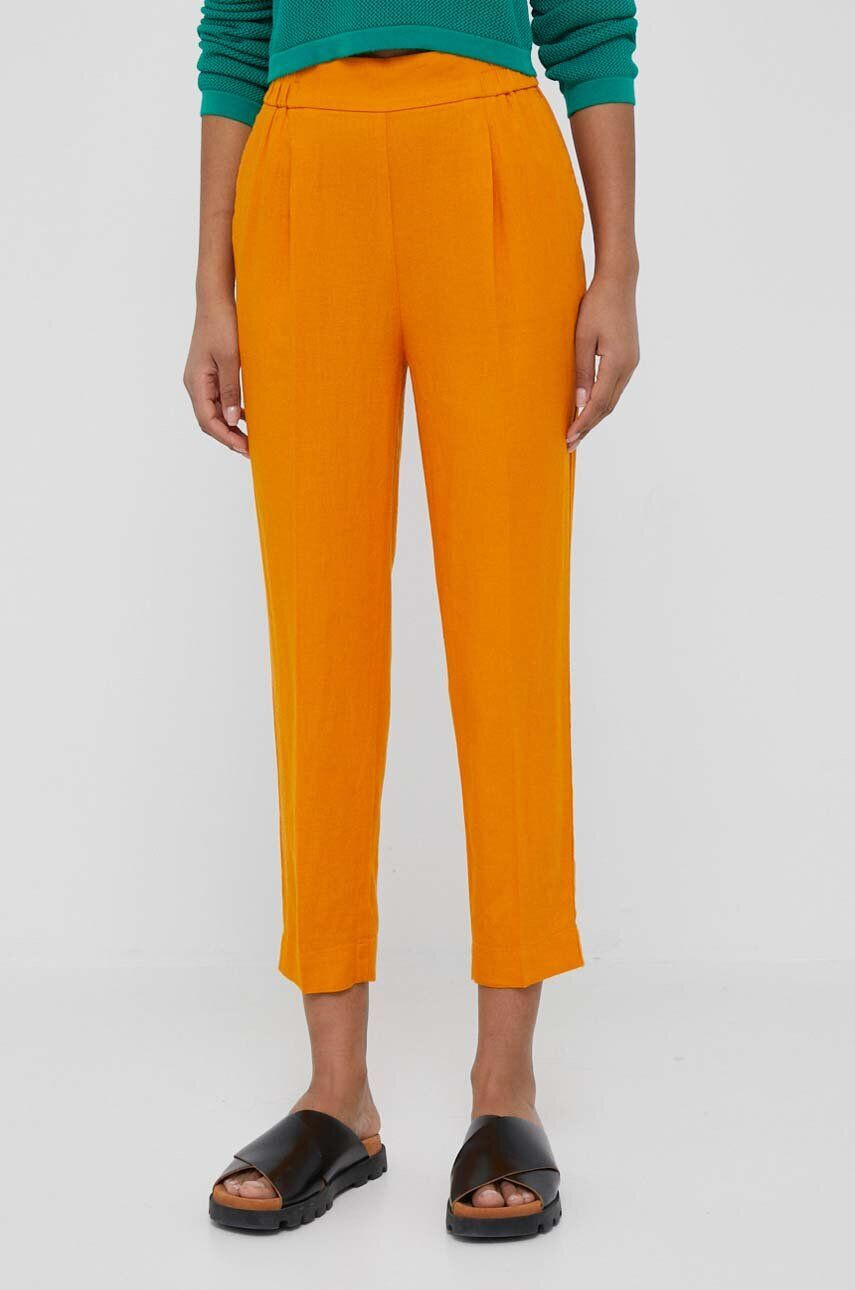 Sisley pantaloni din in culoarea portocaliu fason tigareta high waist - Pled.ro