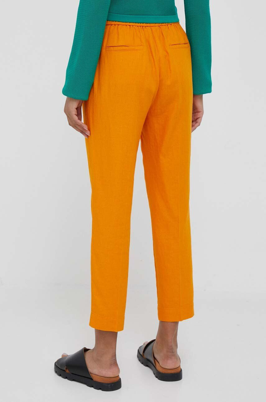 Sisley pantaloni din in culoarea portocaliu fason tigareta high waist - Pled.ro