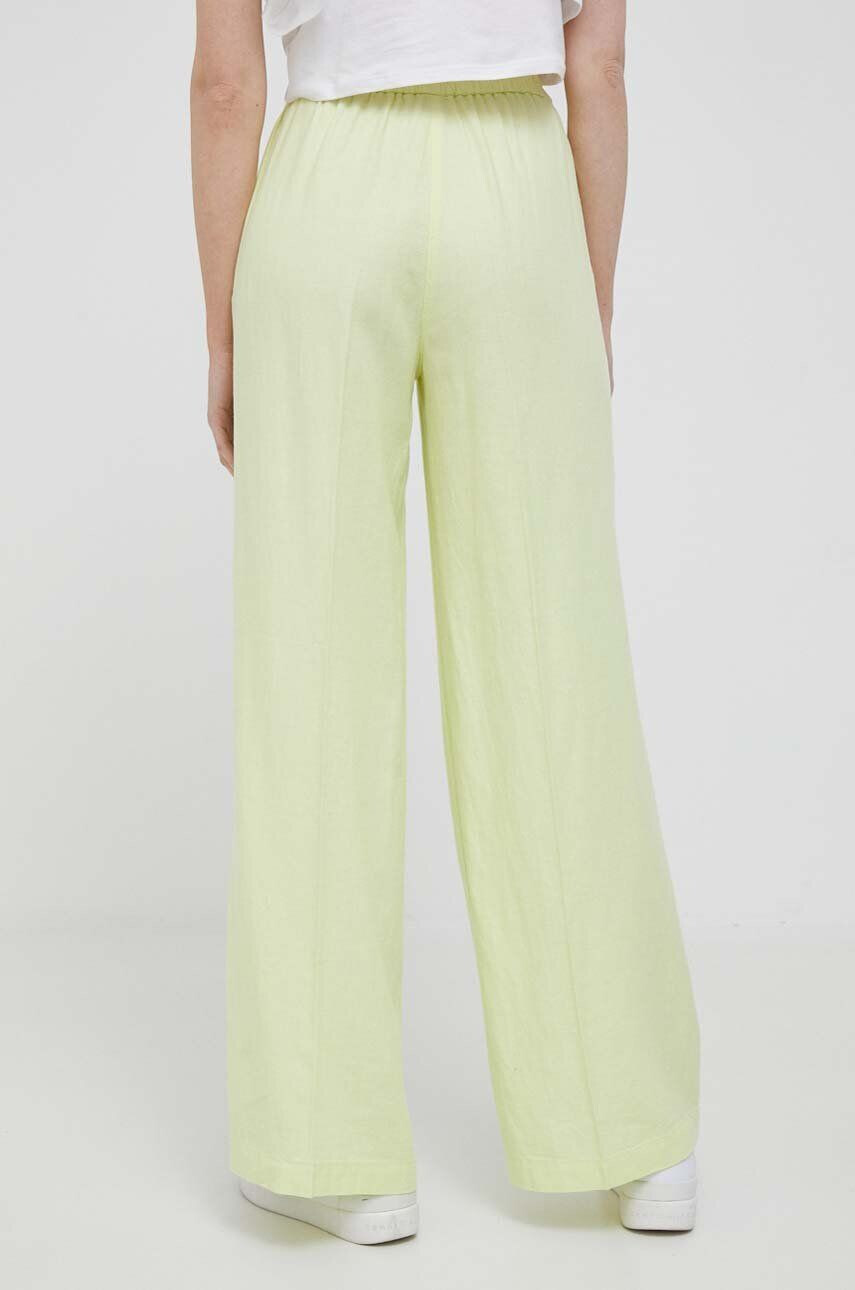 Sisley pantaloni din in culoarea galben lat high waist - Pled.ro