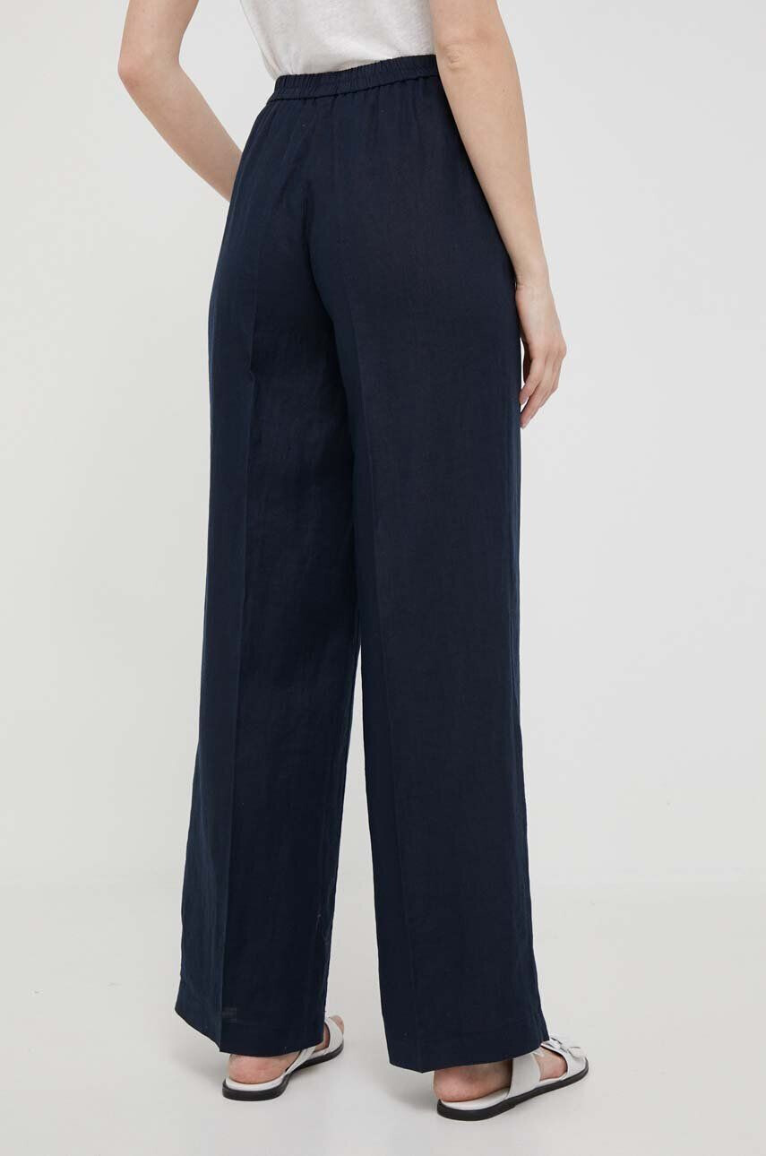 Sisley pantaloni din in culoarea albastru marin lat high waist - Pled.ro