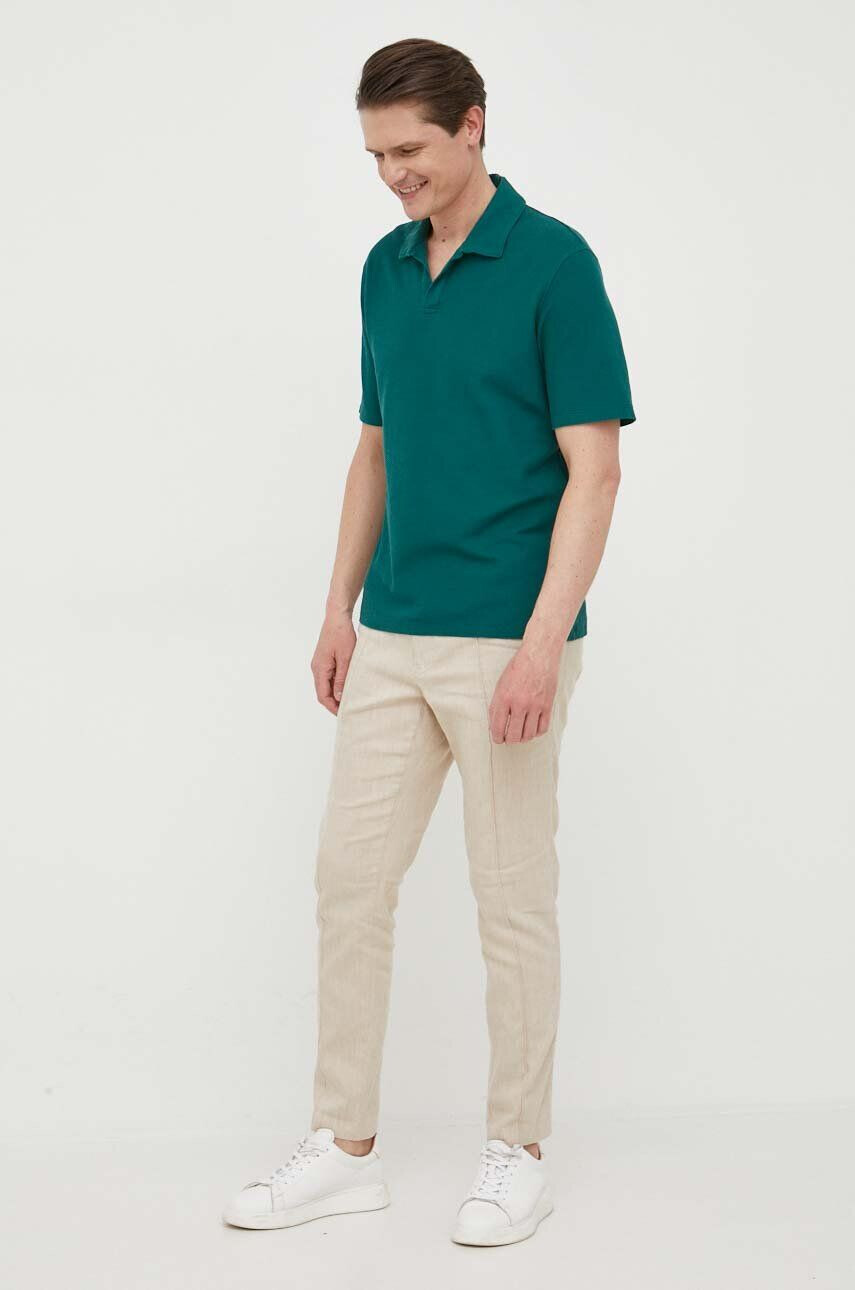 Sisley polo de bumbac culoarea verde neted - Pled.ro