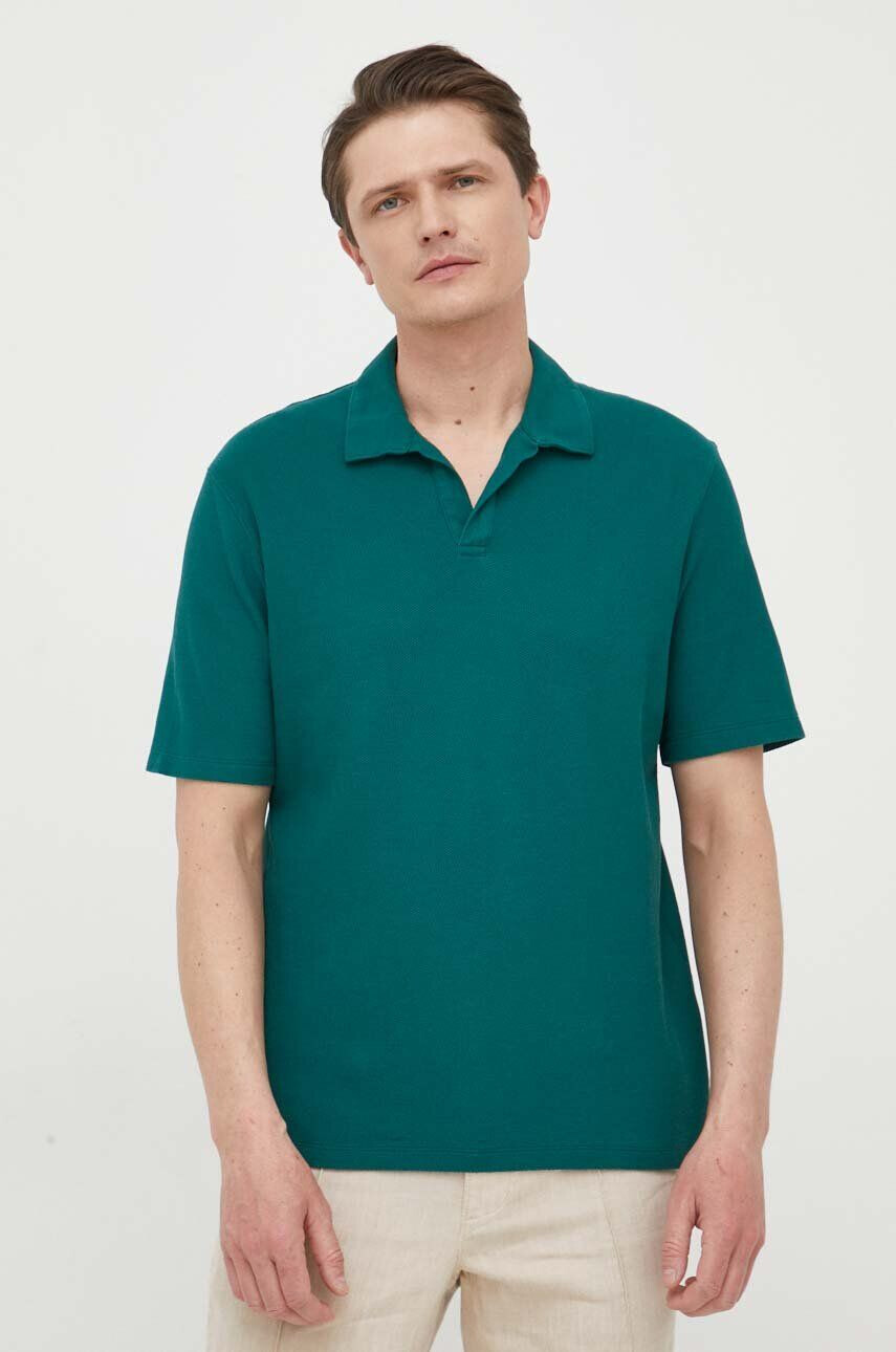 Sisley polo de bumbac culoarea verde neted - Pled.ro