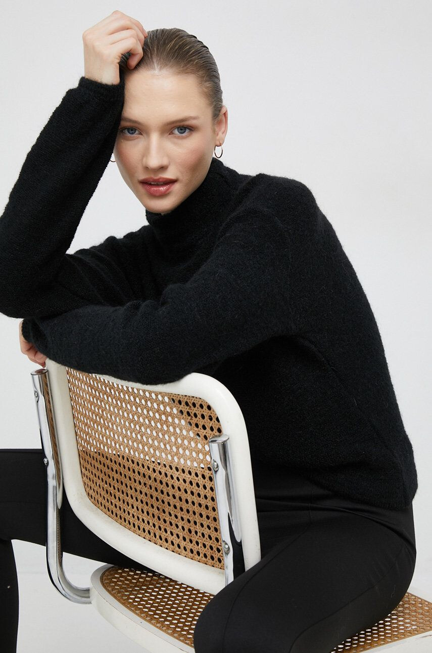 Sisley pulover din amestec de lana femei culoarea negru cu turtleneck - Pled.ro