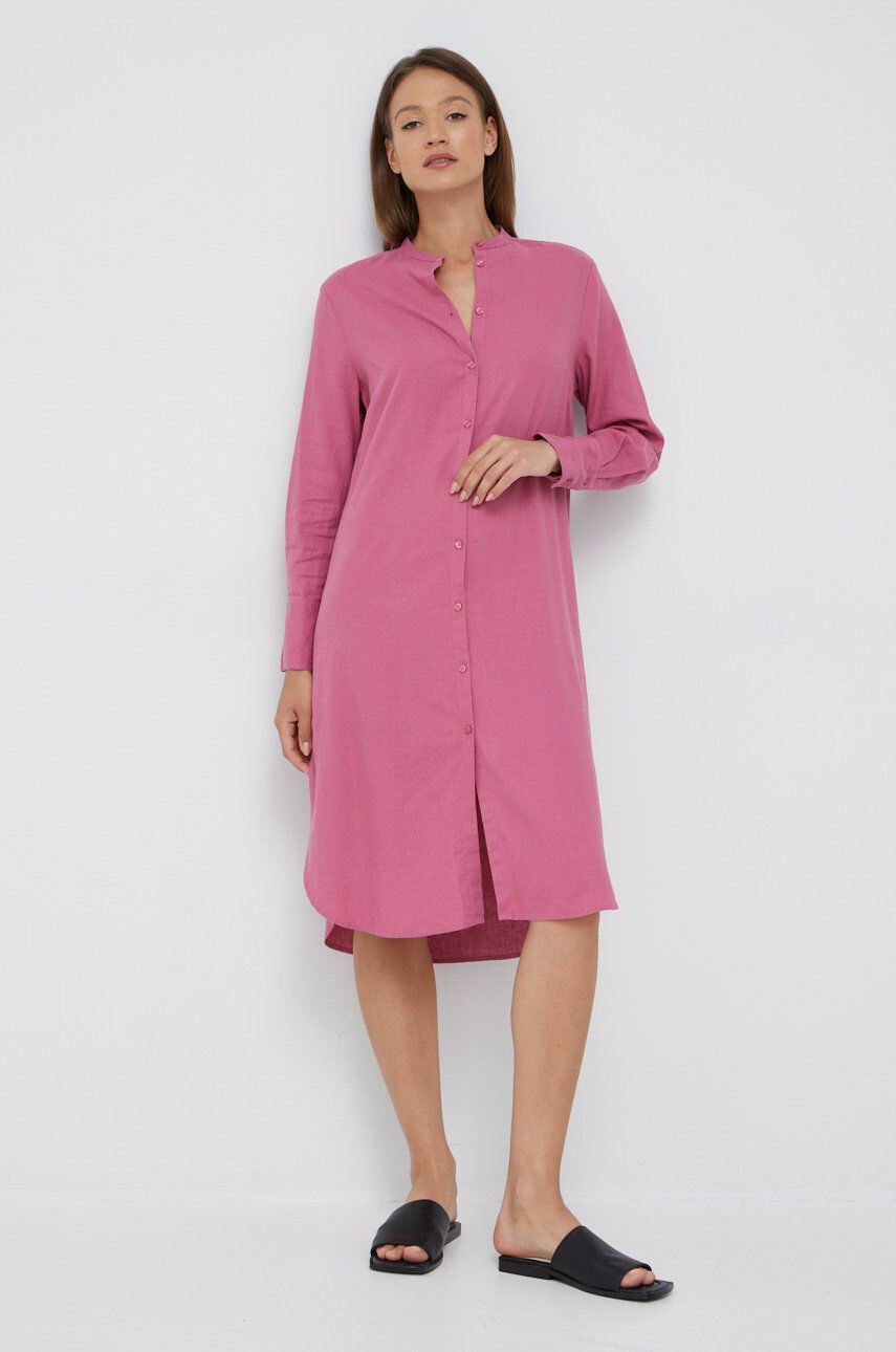 Sisley rochie din in culoarea roz mini oversize - Pled.ro