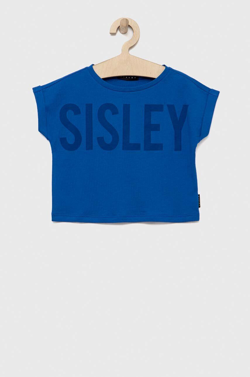 Sisley tricou de bumbac pentru copii culoarea albastru marin - Pled.ro