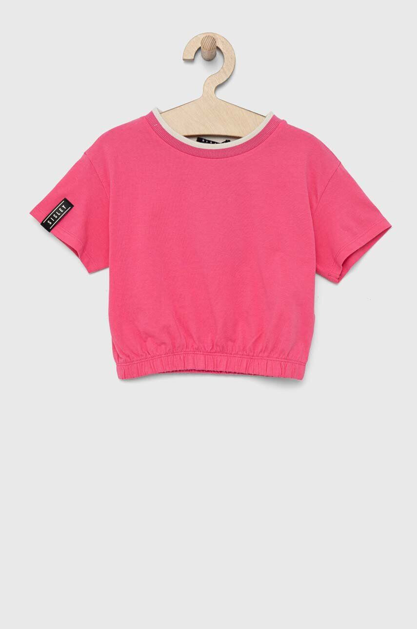 Sisley tricou de bumbac pentru copii culoarea bej - Pled.ro