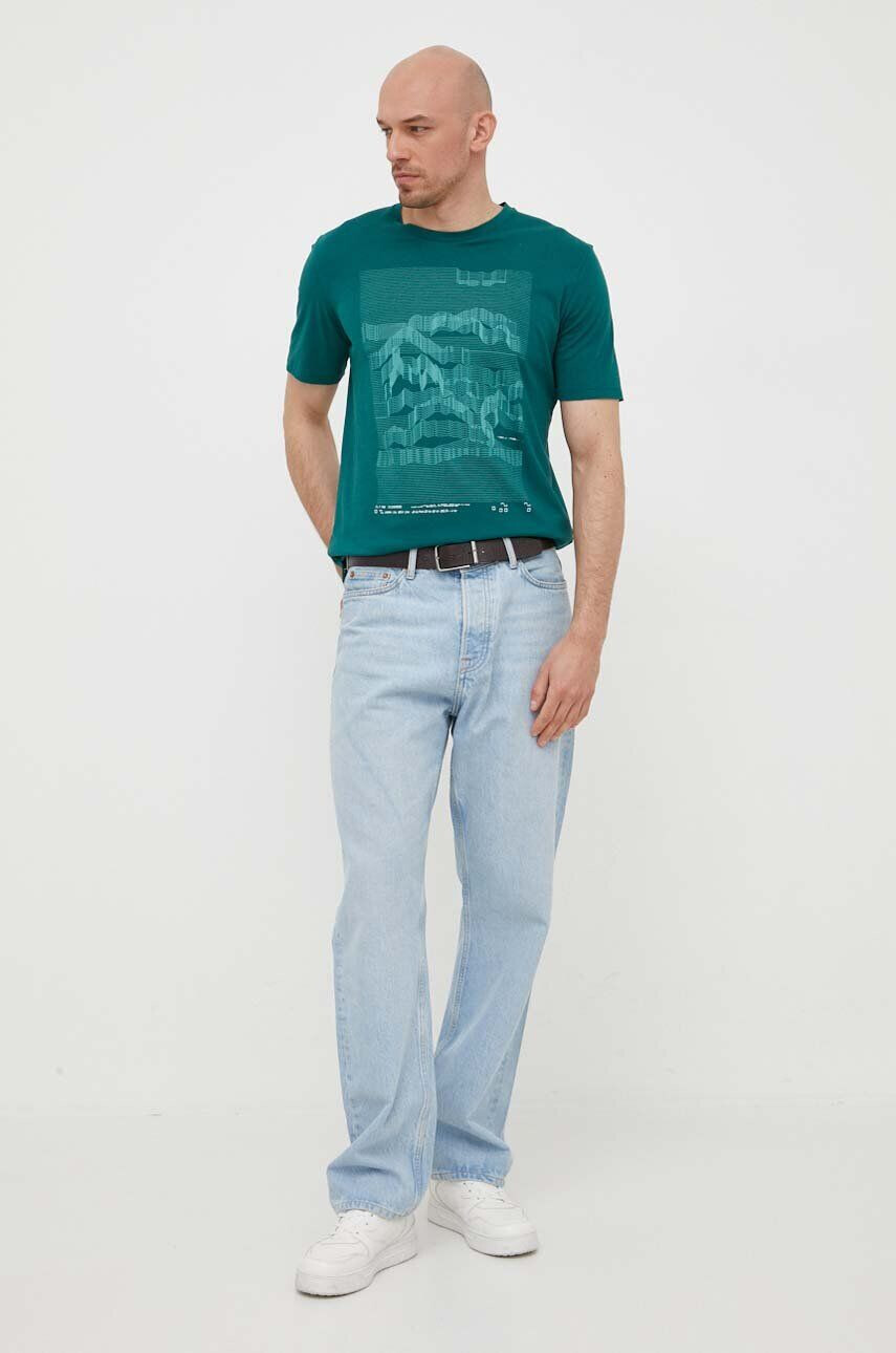 Sisley tricou din bumbac culoarea verde cu imprimeu - Pled.ro