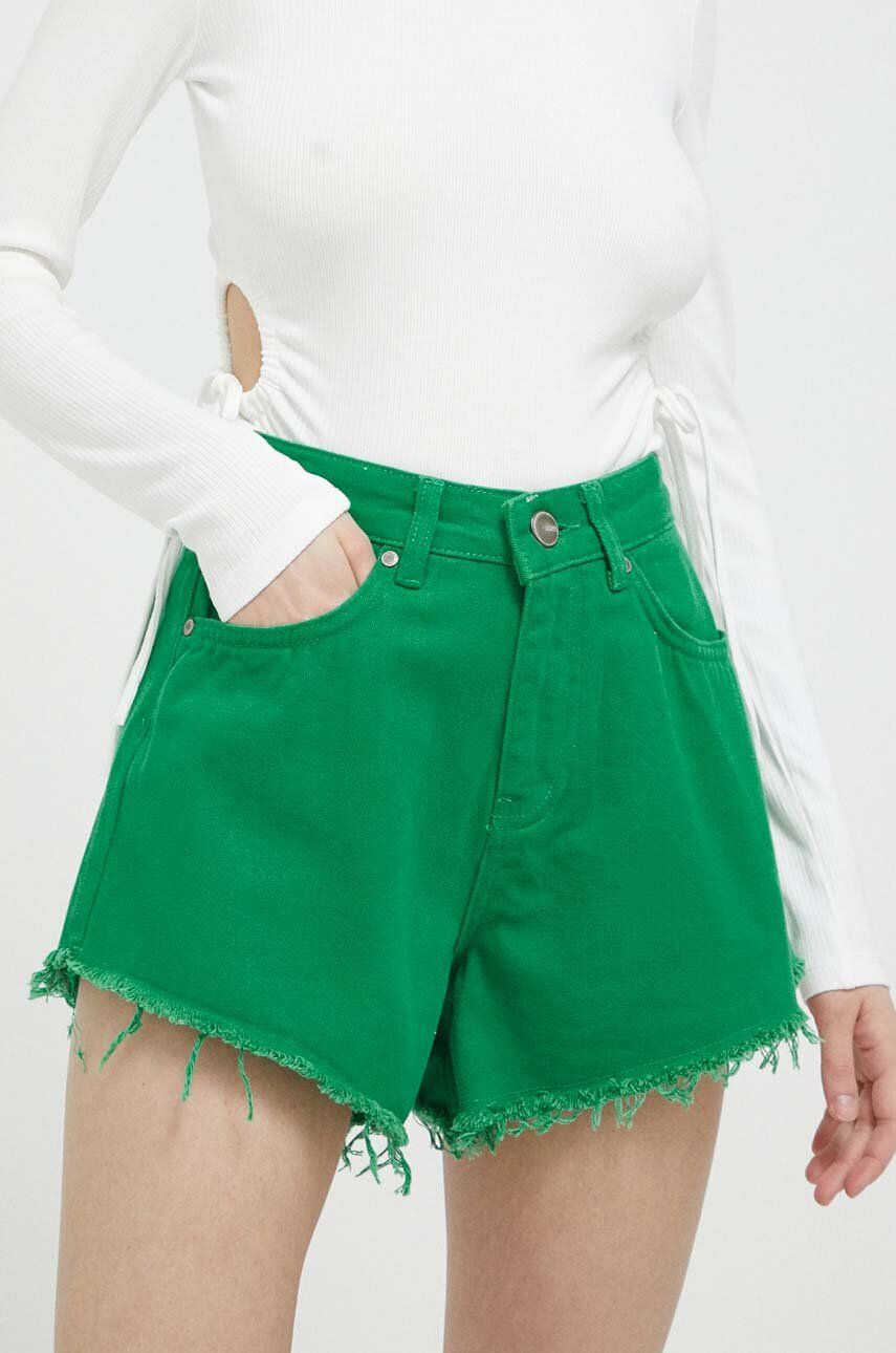 Sixth June pantaloni scurti jeans femei culoarea verde neted high waist - Pled.ro