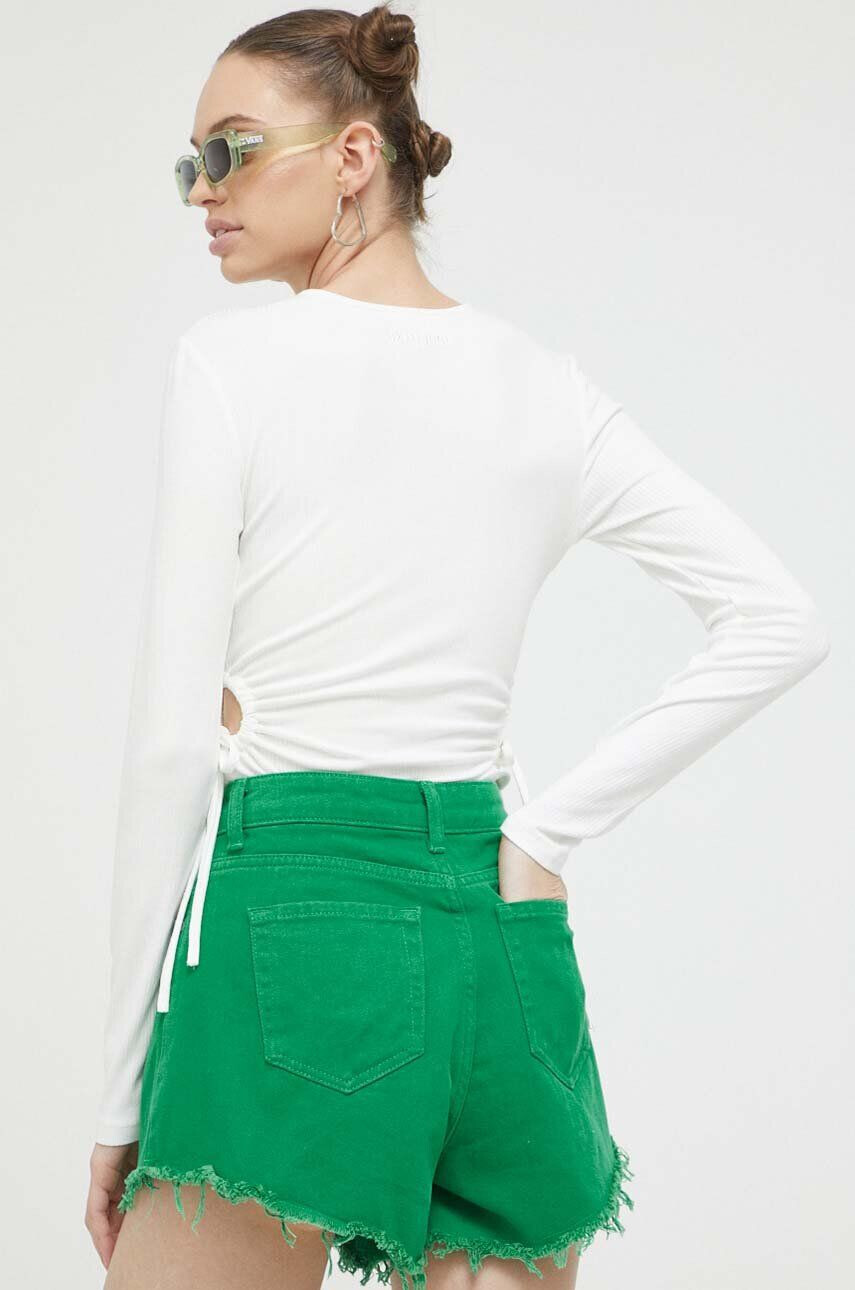 Sixth June pantaloni scurti jeans femei culoarea verde neted high waist - Pled.ro