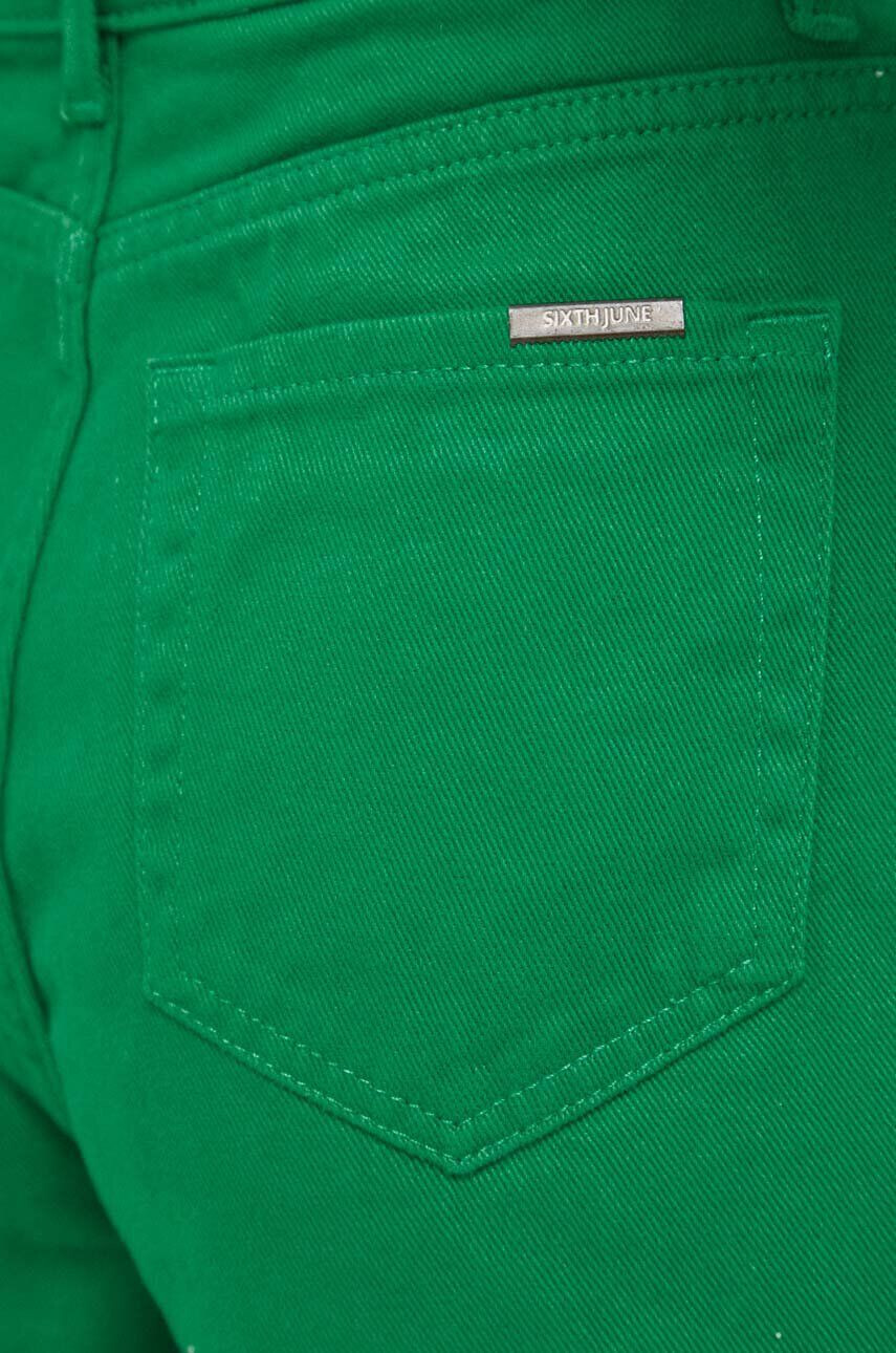 Sixth June pantaloni scurti jeans femei culoarea verde neted high waist - Pled.ro