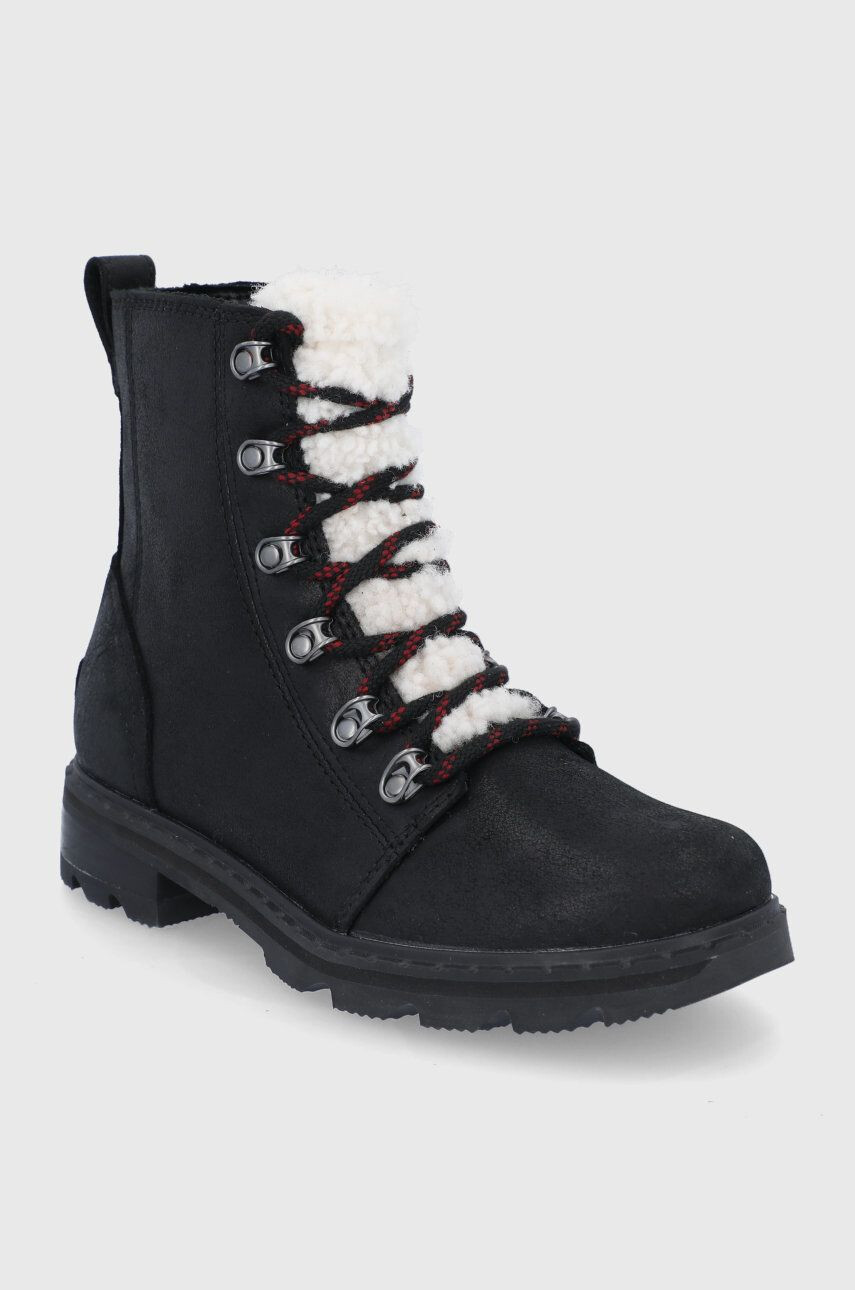 Sorel cizme de piele LENNOX femei culoarea negru cu toc plat - Pled.ro