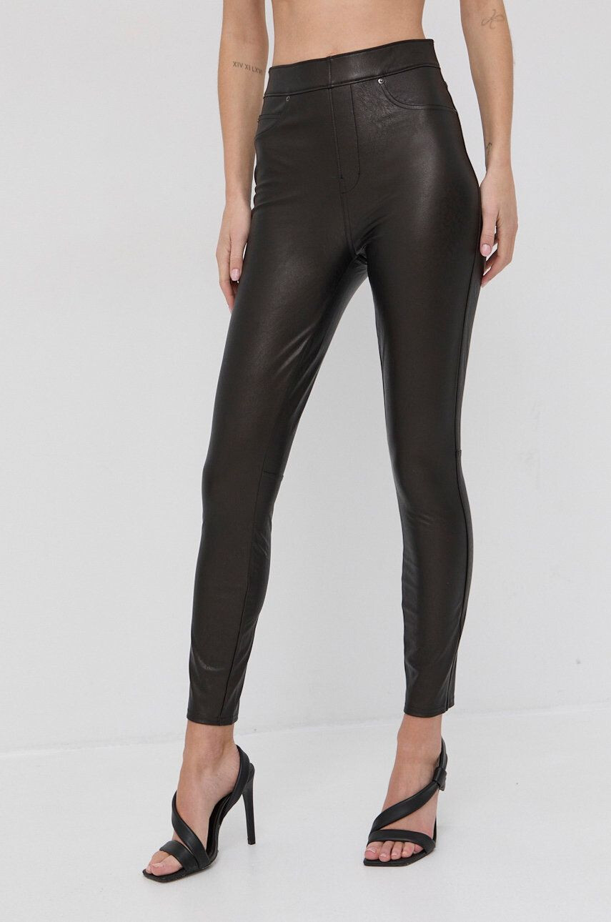 Spanx Leggins modulari Leather-Like Ankle Skinny femei culoarea maro material neted - Pled.ro