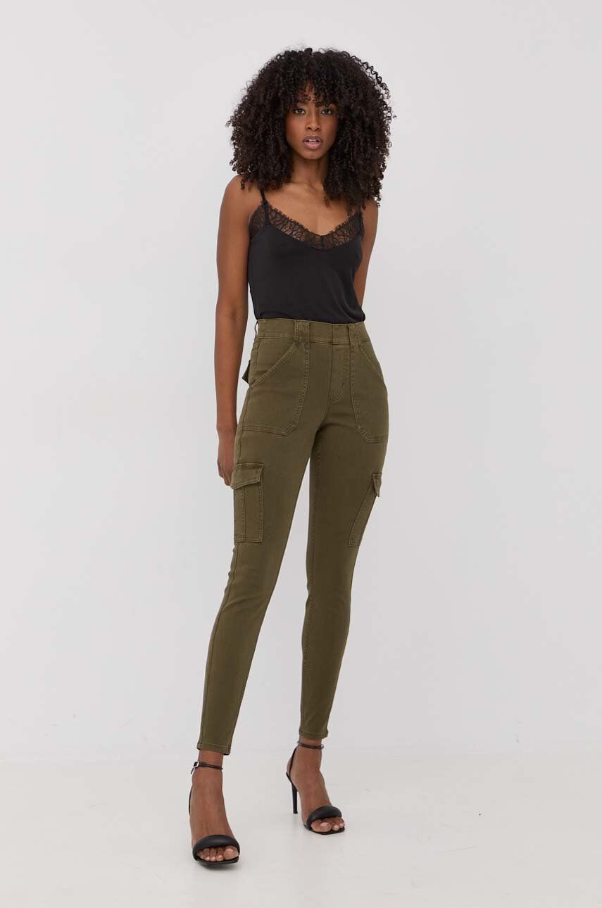 Spanx pantaloni shapewear Stretch Twill Ankle Cargo femei culoarea verde mulata high waist - Pled.ro