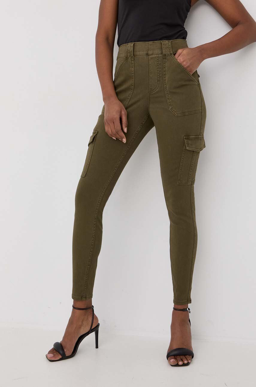 Spanx pantaloni shapewear Stretch Twill Ankle Cargo femei culoarea verde mulata high waist - Pled.ro