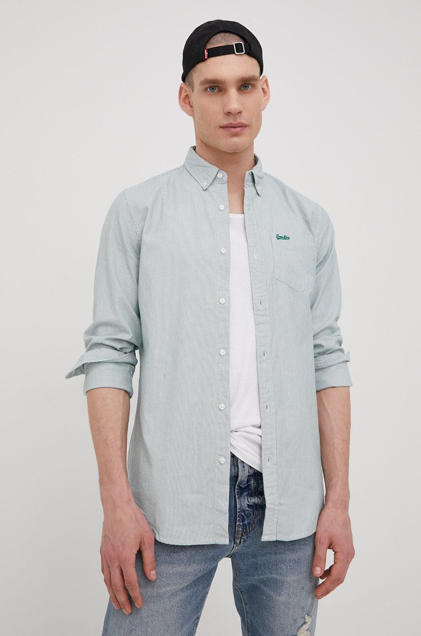 Superdry camasa din bumbac barbati culoarea galben cu guler button-down regular - Pled.ro