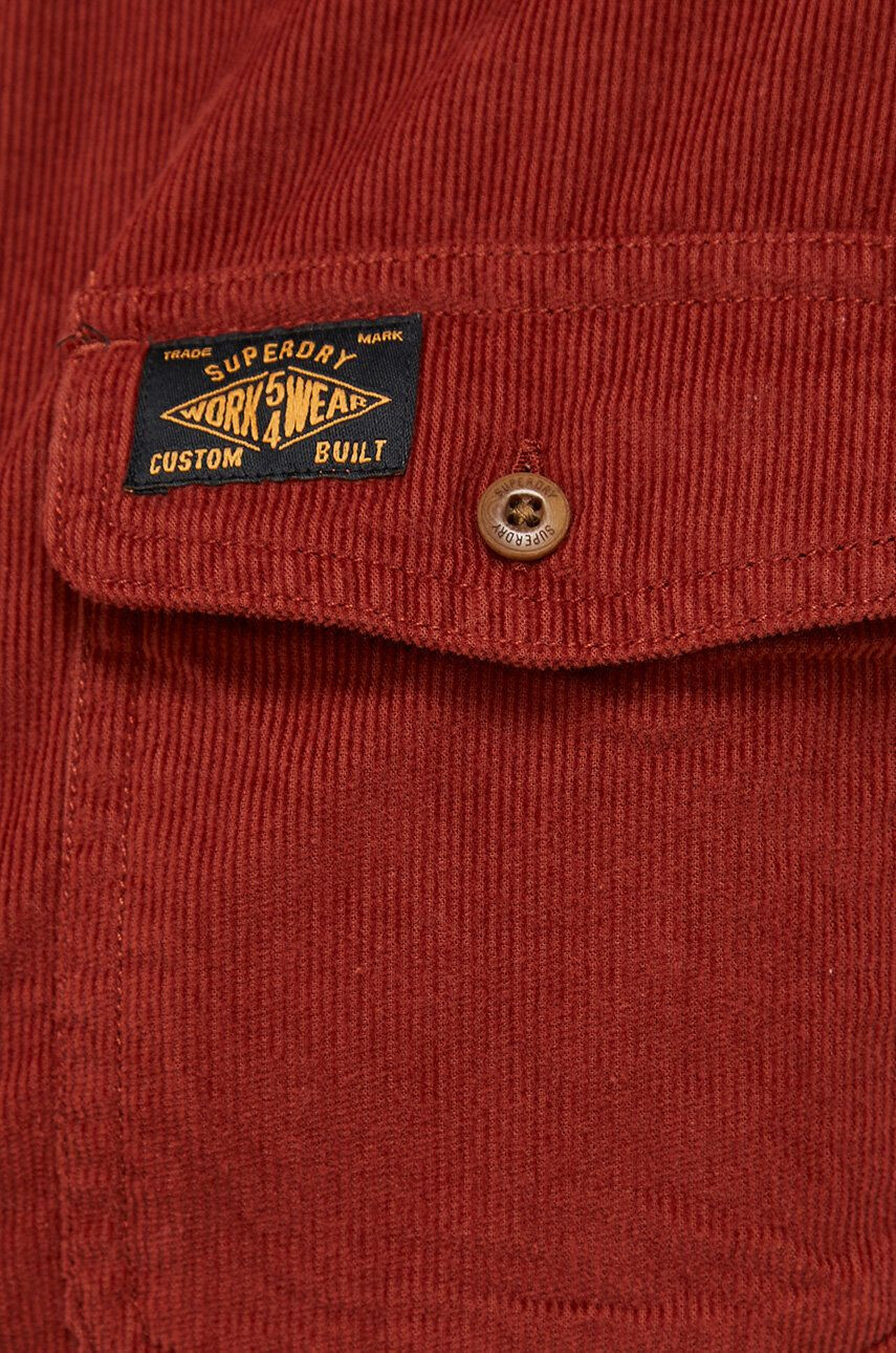 Superdry Cămașă din velur bărbați culoarea maro cu guler button-down regular - Pled.ro