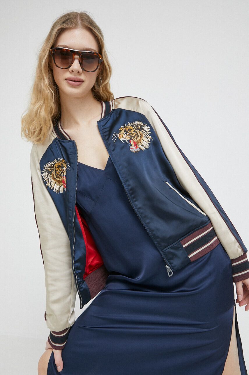 Superdry geaca bomber femei culoarea albastru marin de tranzitie oversize - Pled.ro