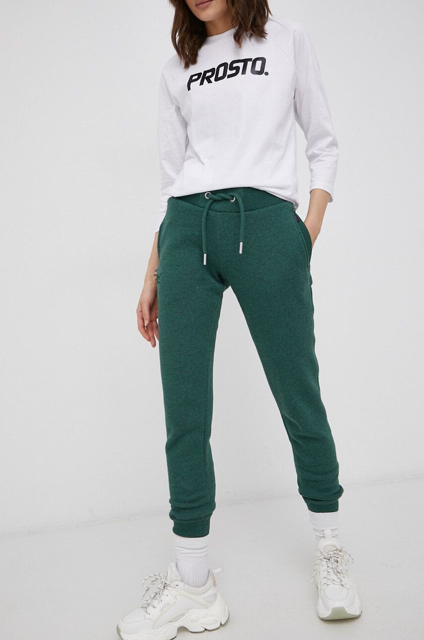 Superdry Pantaloni femei culoarea verde material neted - Pled.ro