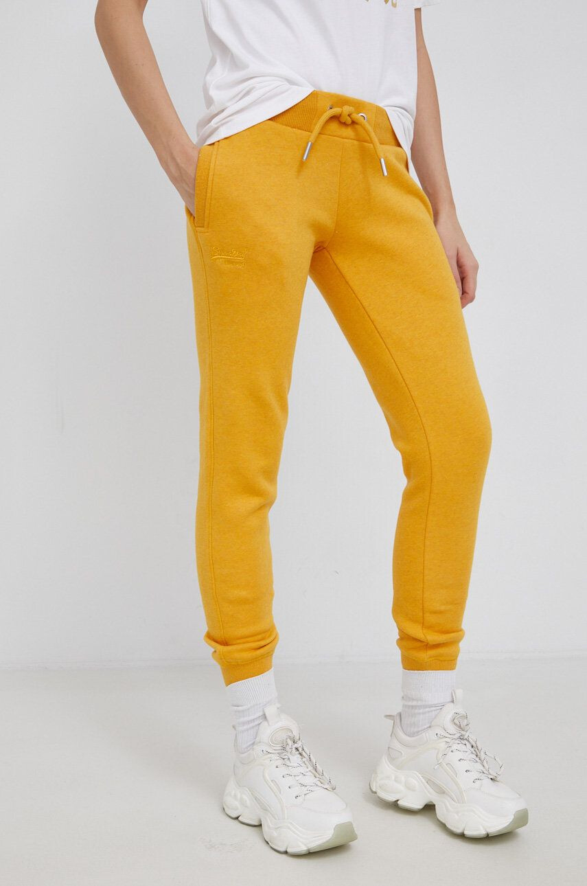 Superdry Pantaloni femei culoarea galben material neted - Pled.ro