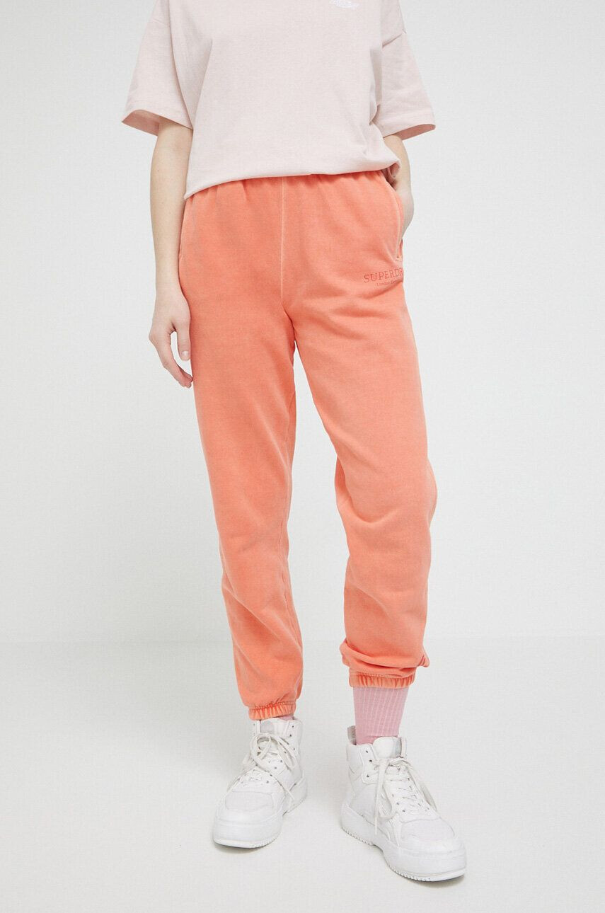 Superdry pantaloni de trening din bumbac culoarea portocaliu neted - Pled.ro