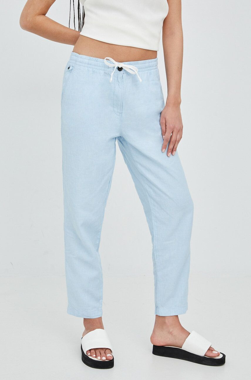 Superdry pantaloni din in femei drept high waist - Pled.ro