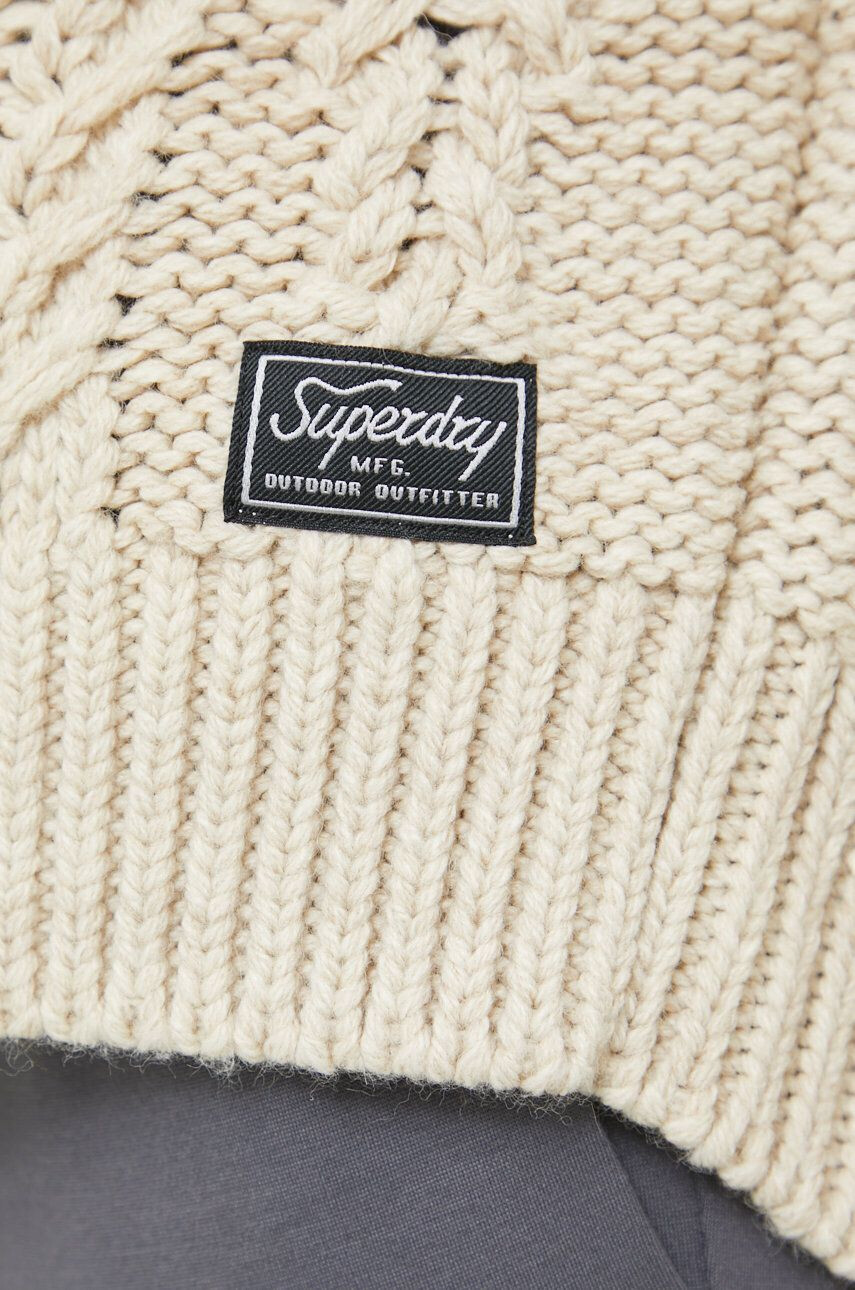 Superdry pulover din amestec de lana femei culoarea bej cu guler - Pled.ro