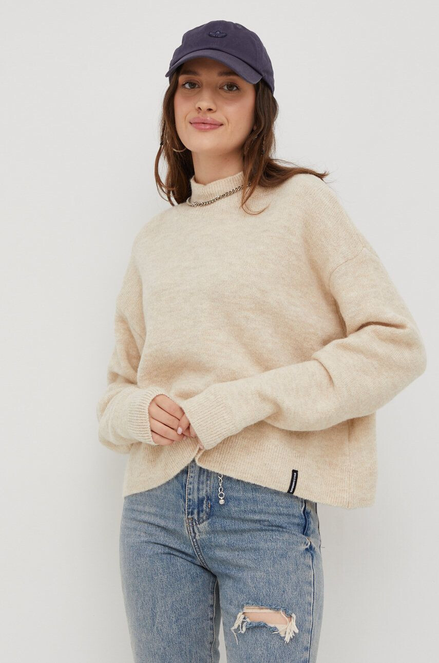 Superdry pulover din amestec de lana femei culoarea bej light cu turtleneck - Pled.ro