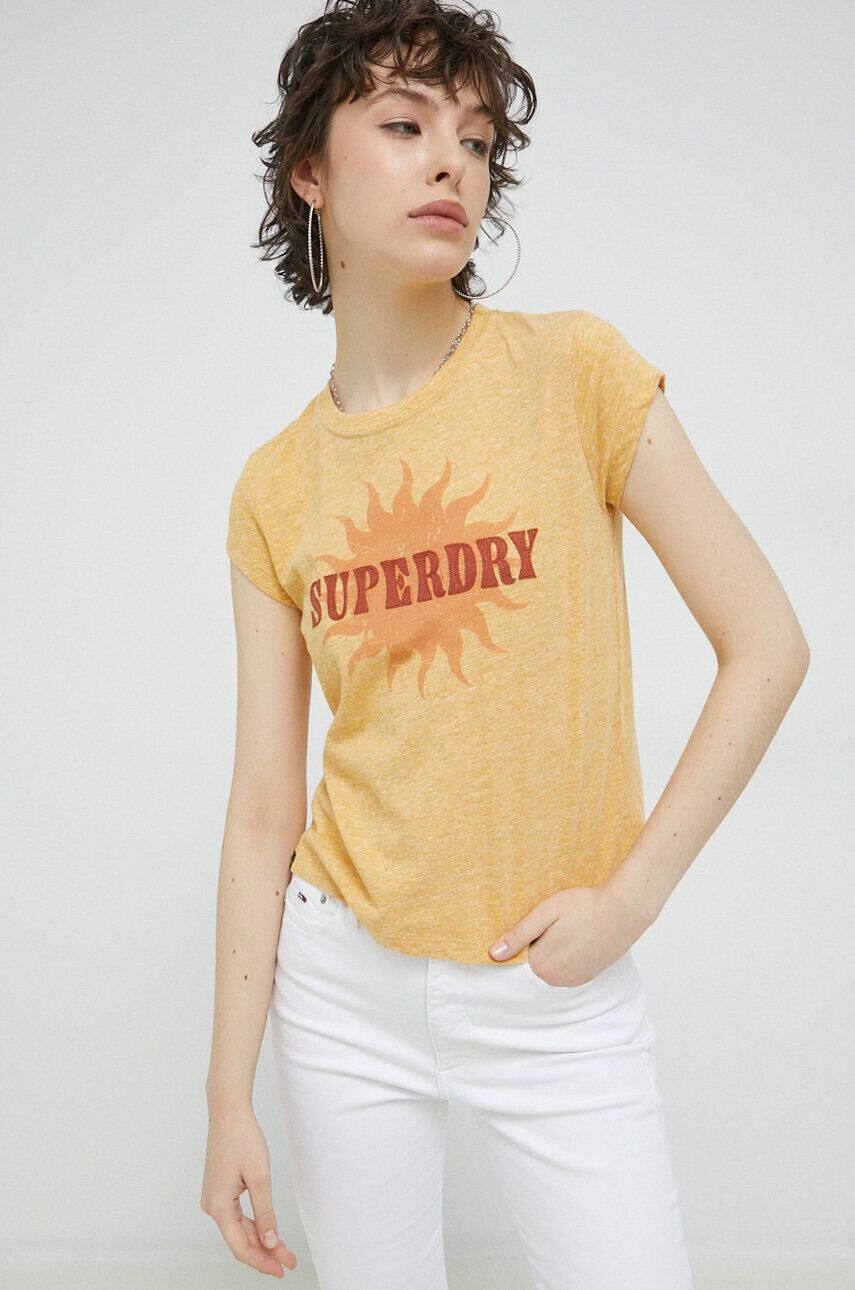 Superdry tricou femei culoarea galben - Pled.ro