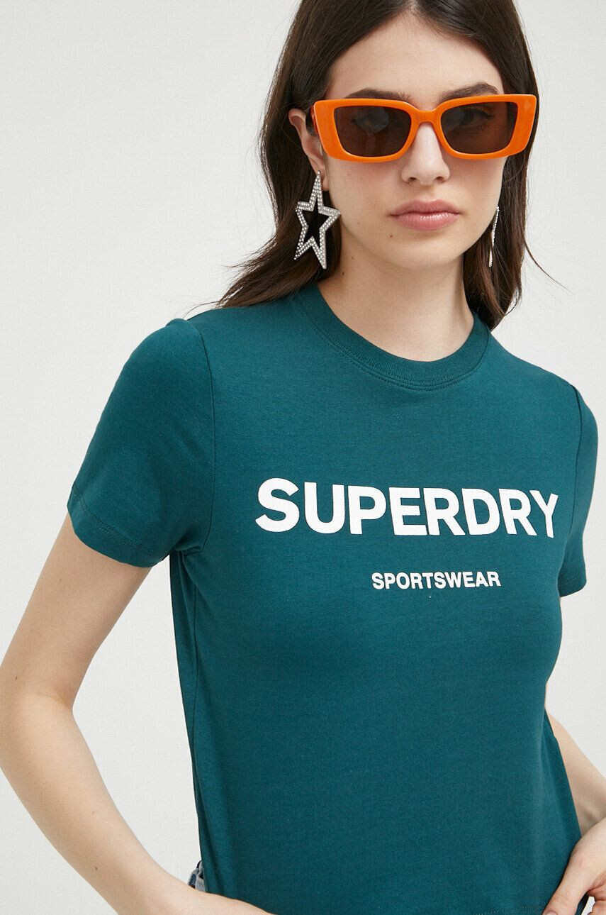 Superdry tricou femei culoarea verde - Pled.ro