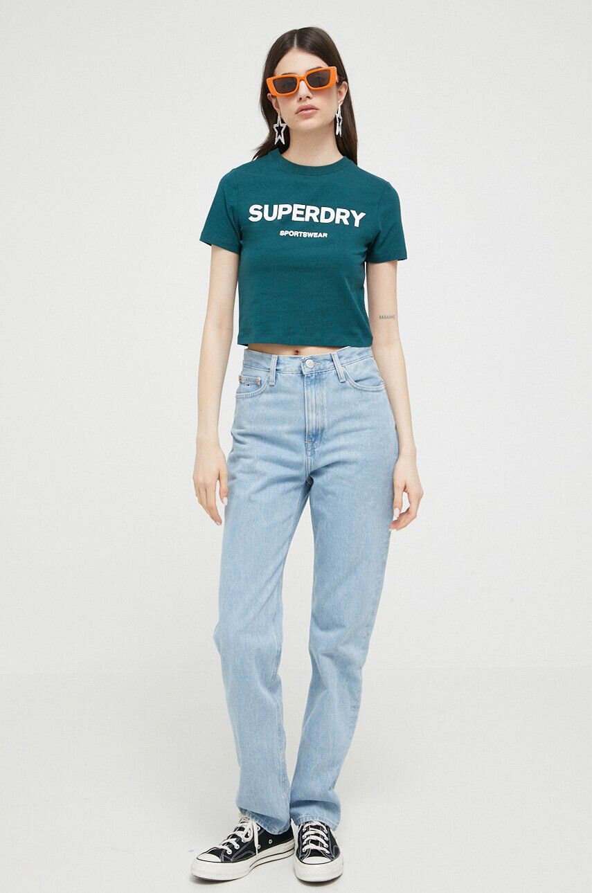 Superdry tricou femei culoarea verde - Pled.ro