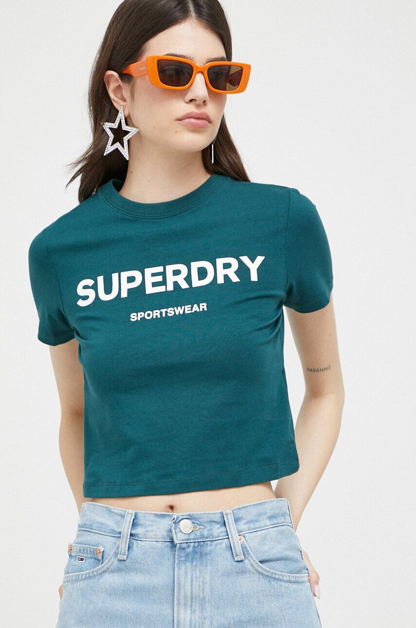 Superdry tricou femei culoarea verde - Pled.ro