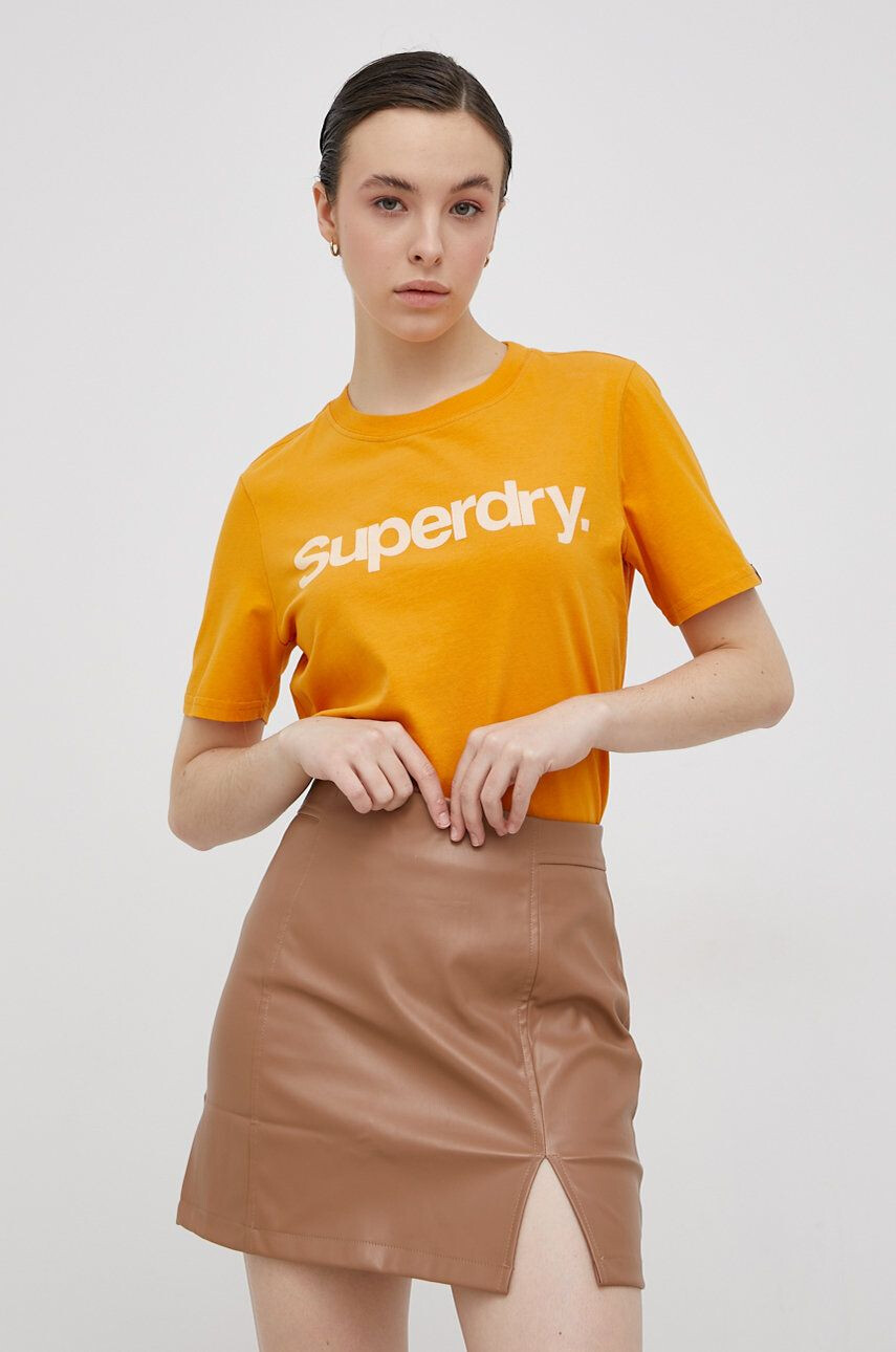 Superdry Tricou din bumbac culoarea portocaliu - Pled.ro