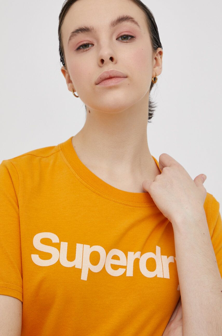 Superdry Tricou din bumbac culoarea portocaliu - Pled.ro