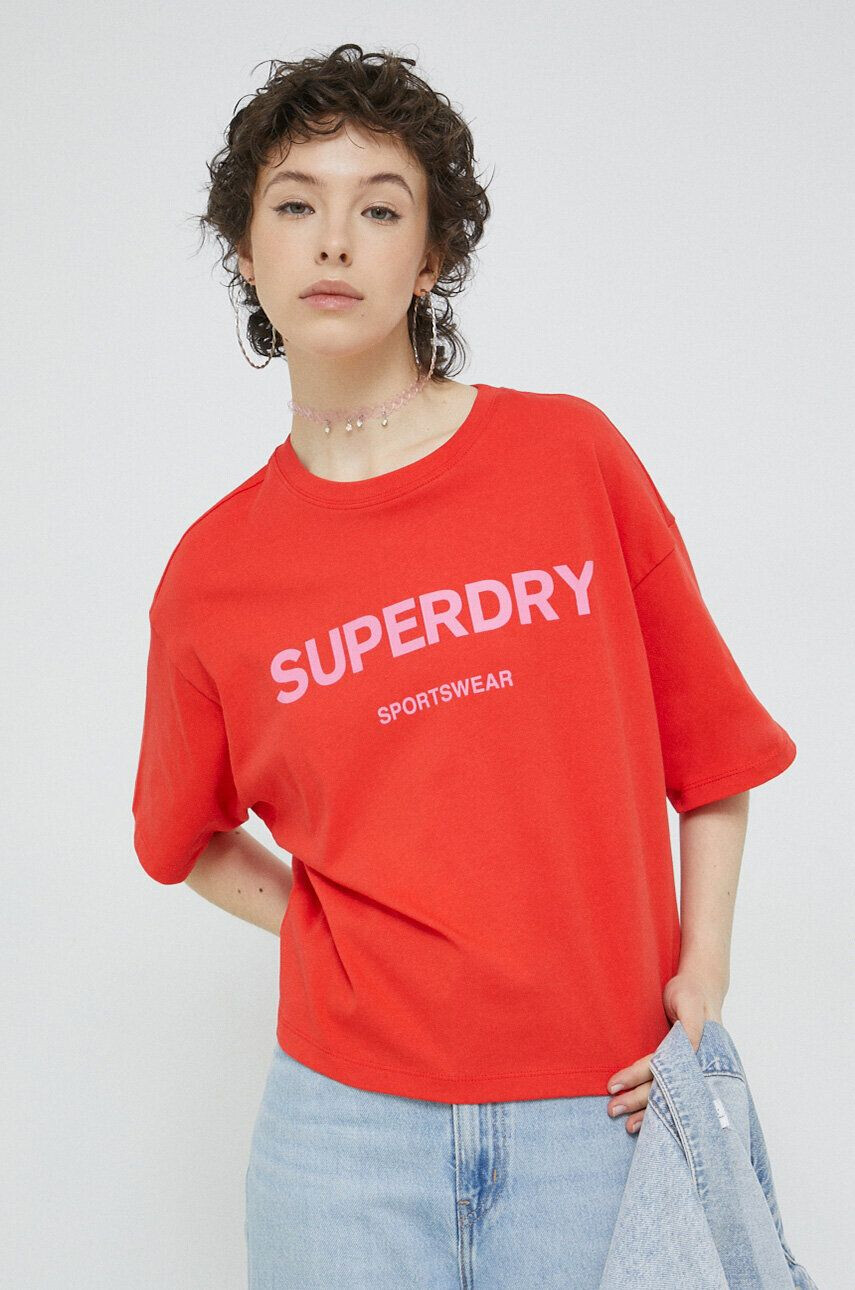 Superdry tricou din bumbac culoarea rosu - Pled.ro