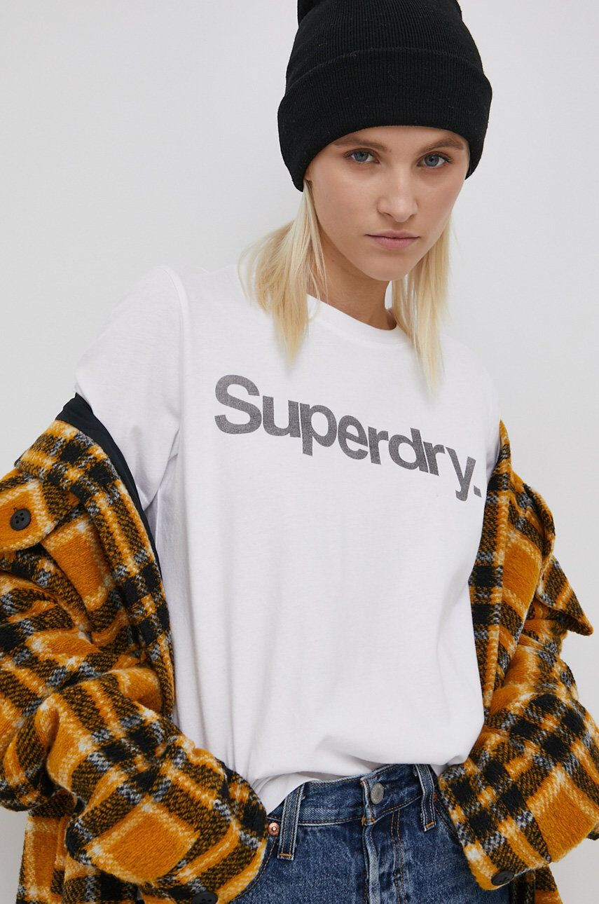 Superdry Tricou din bumbac culoarea alb - Pled.ro