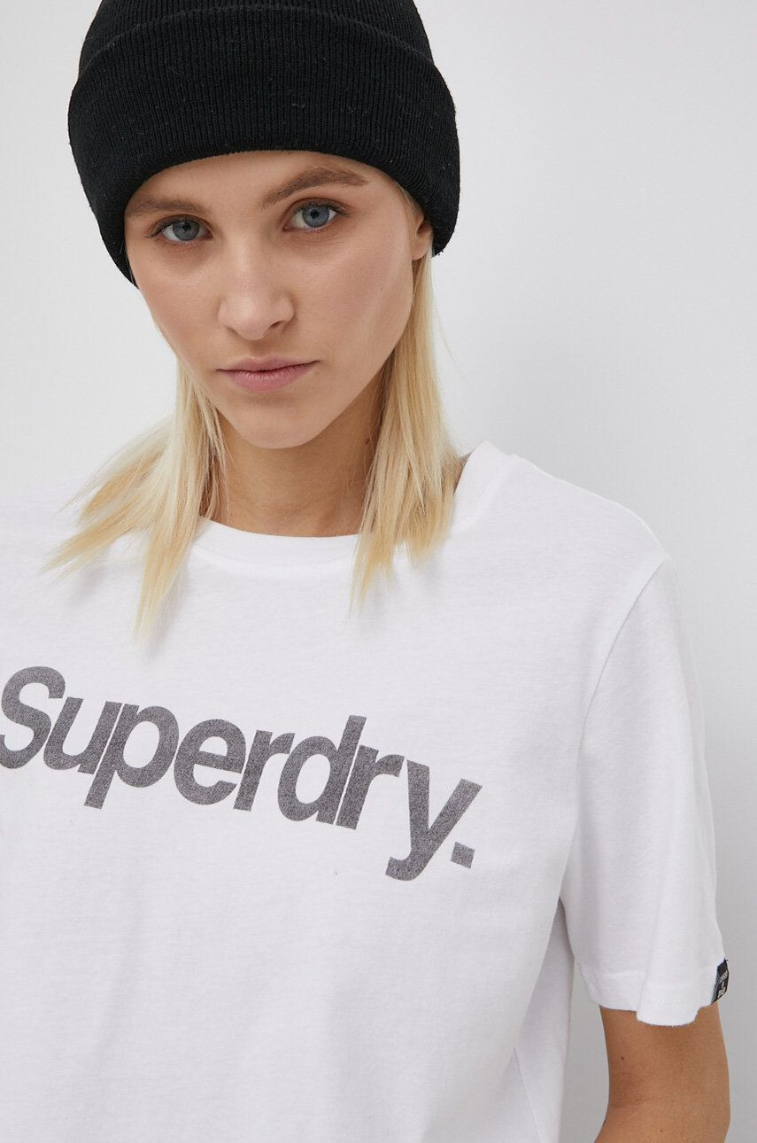 Superdry Tricou din bumbac culoarea alb - Pled.ro