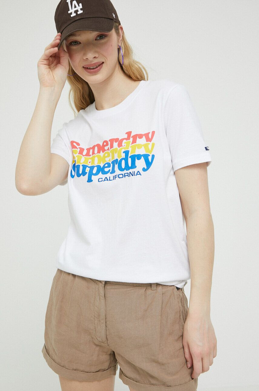 Superdry tricou din bumbac culoarea alb - Pled.ro