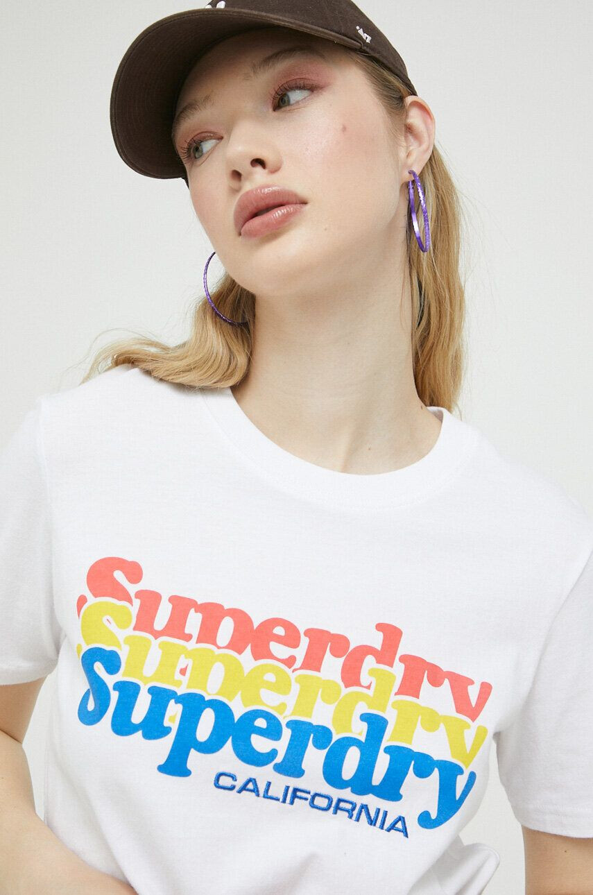 Superdry tricou din bumbac culoarea alb - Pled.ro