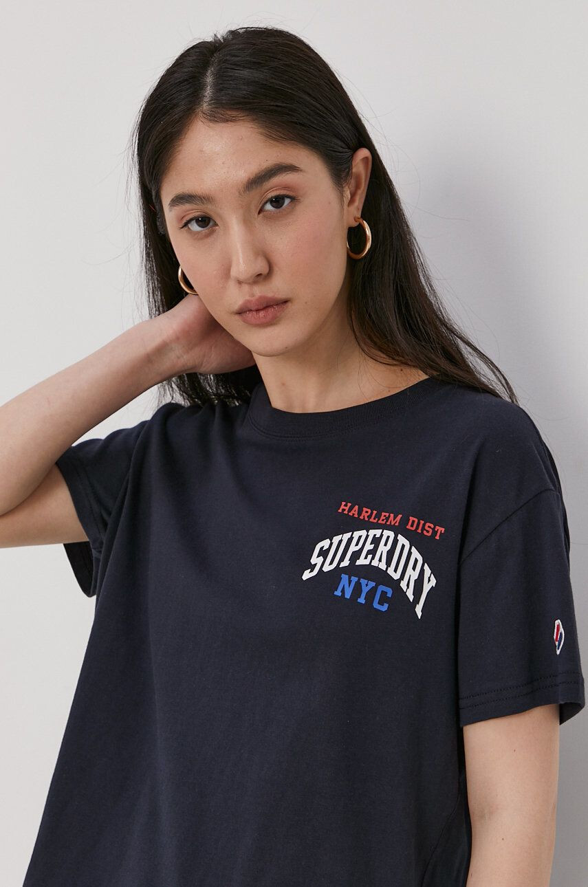 Superdry Tricou din bumbac culoarea albastru marin - Pled.ro