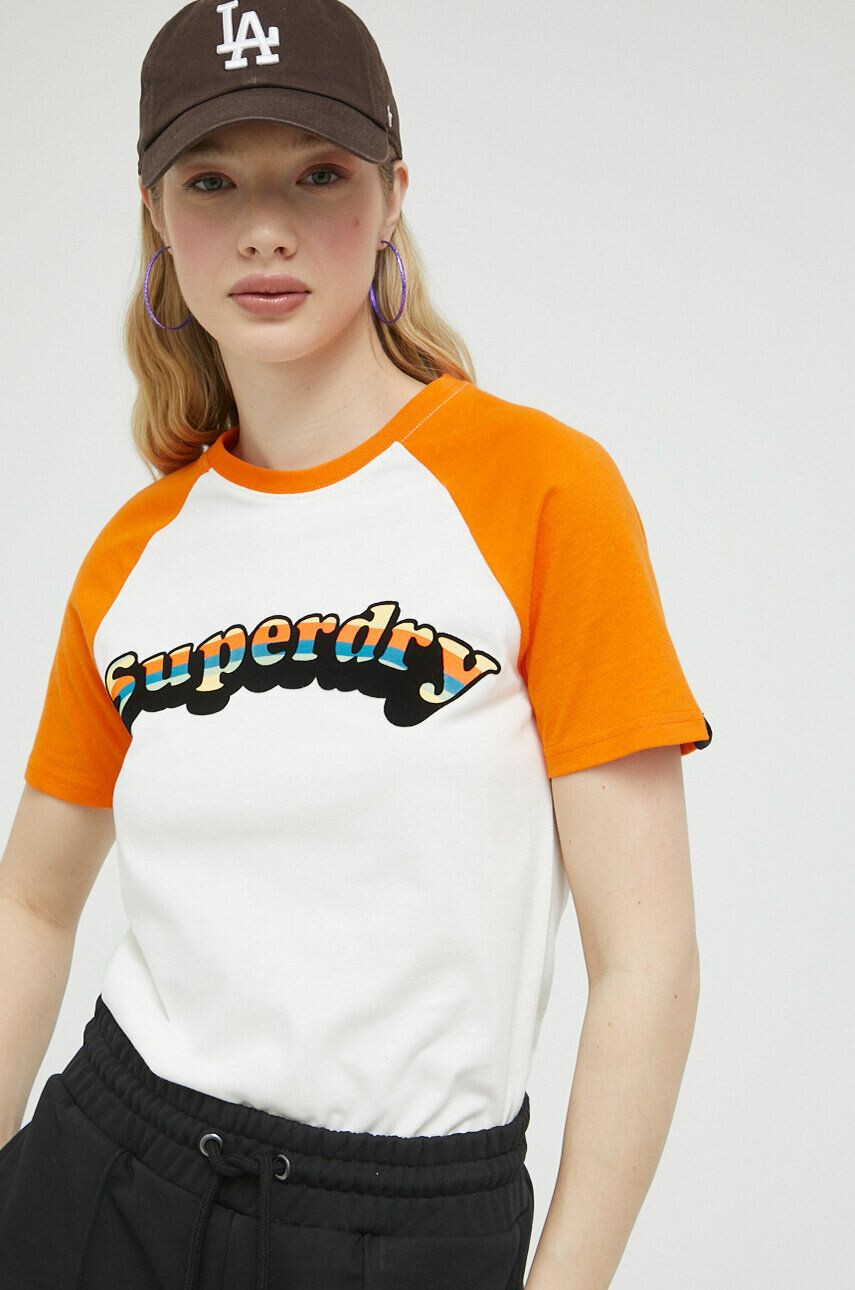 Superdry tricou din bumbac culoarea portocaliu - Pled.ro