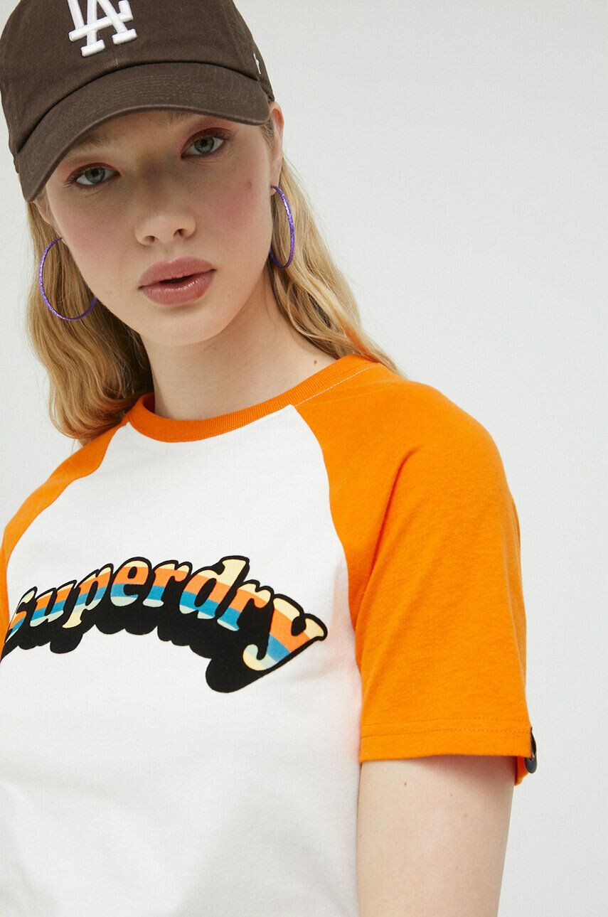 Superdry tricou din bumbac culoarea portocaliu - Pled.ro