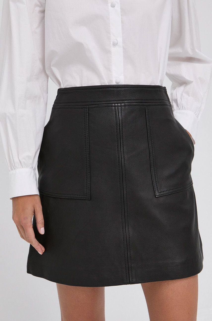 The Kooples Fustă de piele culoarea negru mini evazata - Pled.ro