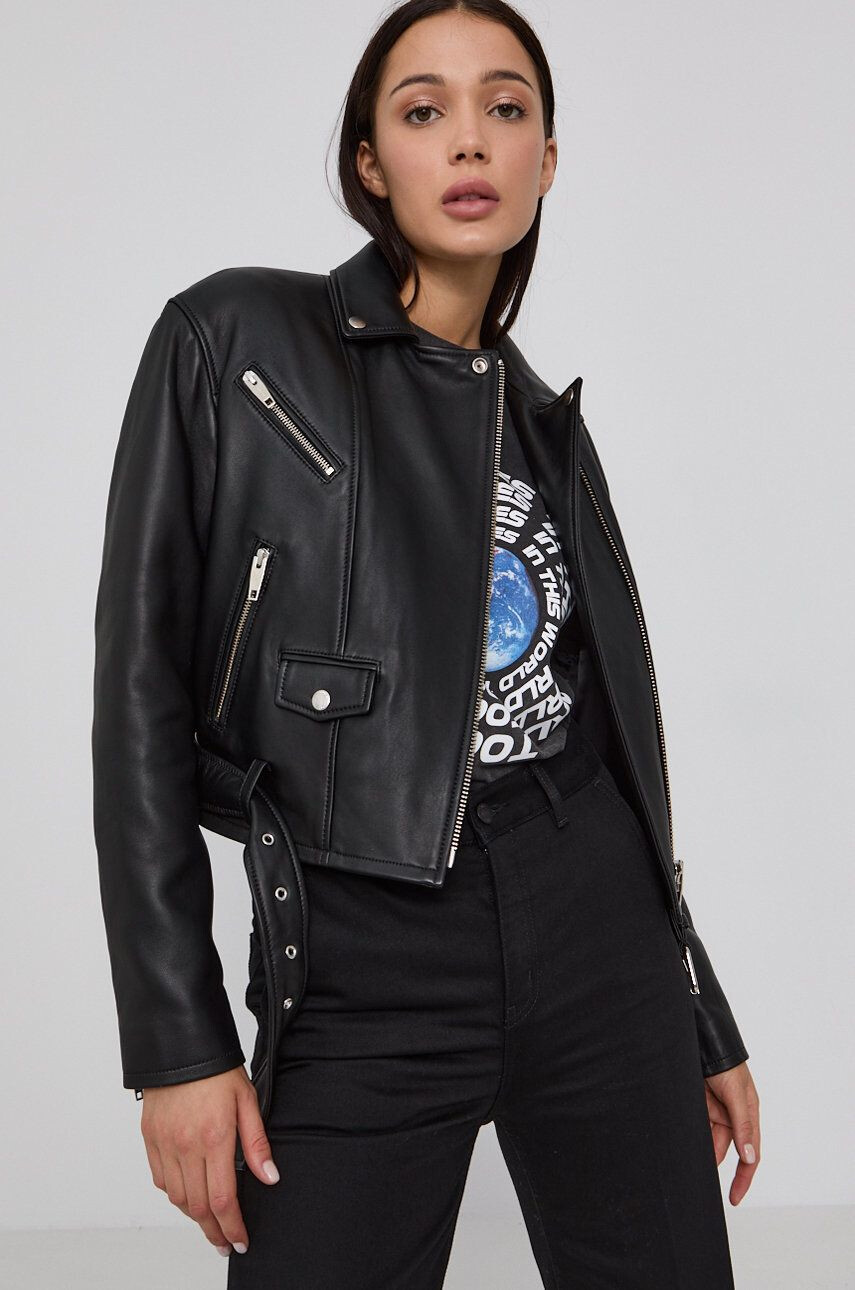 The Kooples Geacă ramones de piele femei culoarea negru de tranzitie - Pled.ro