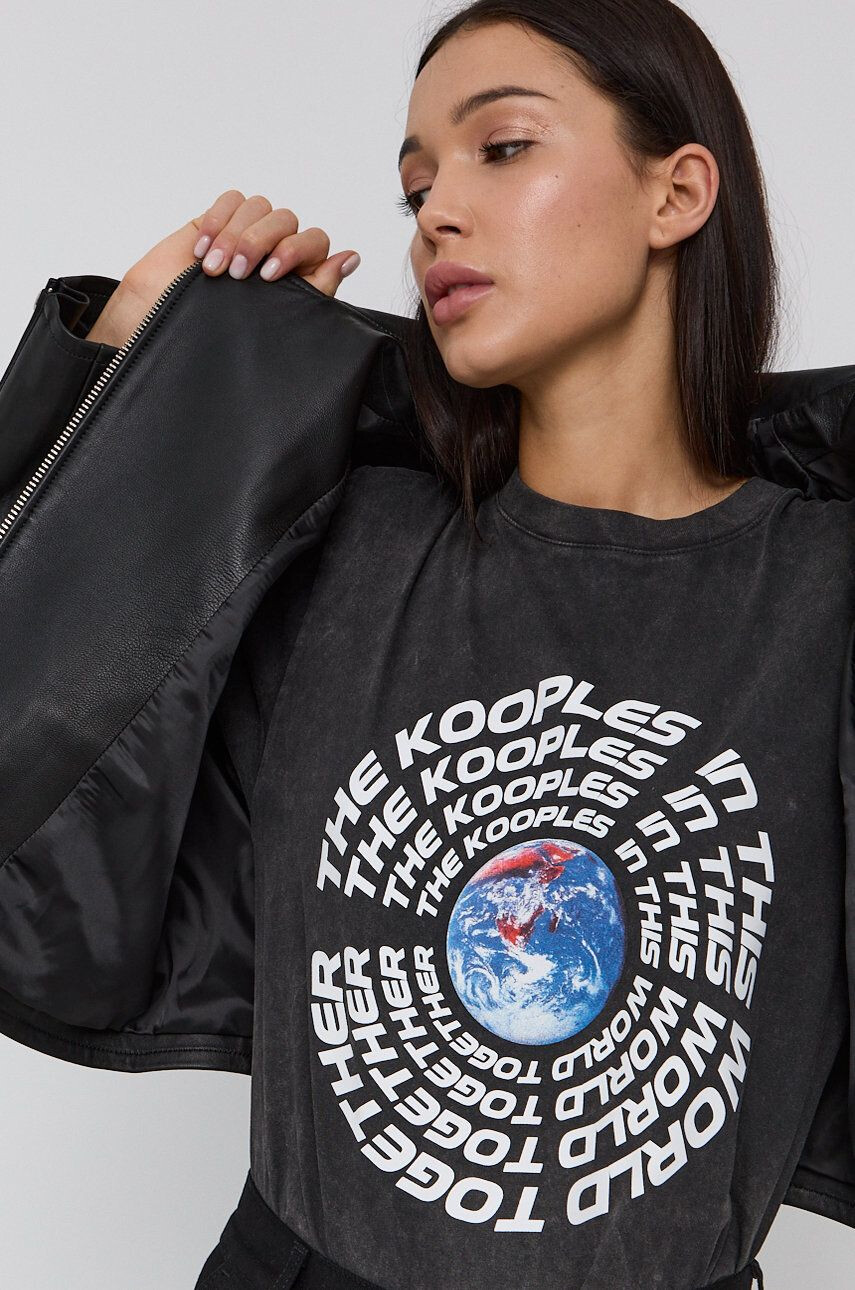 The Kooples Geacă ramones de piele femei culoarea negru de tranzitie - Pled.ro