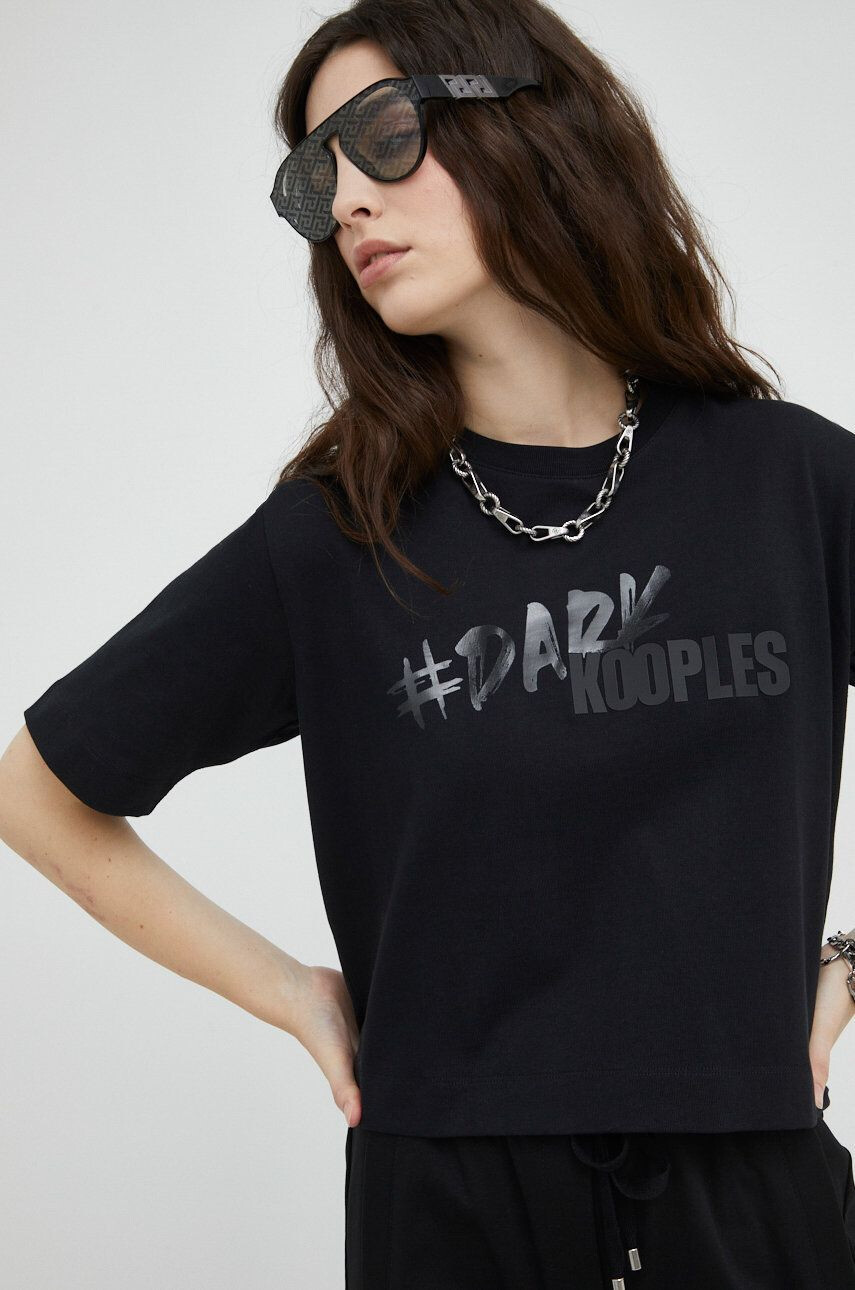 The Kooples tricou din bumbac culoarea negru - Pled.ro